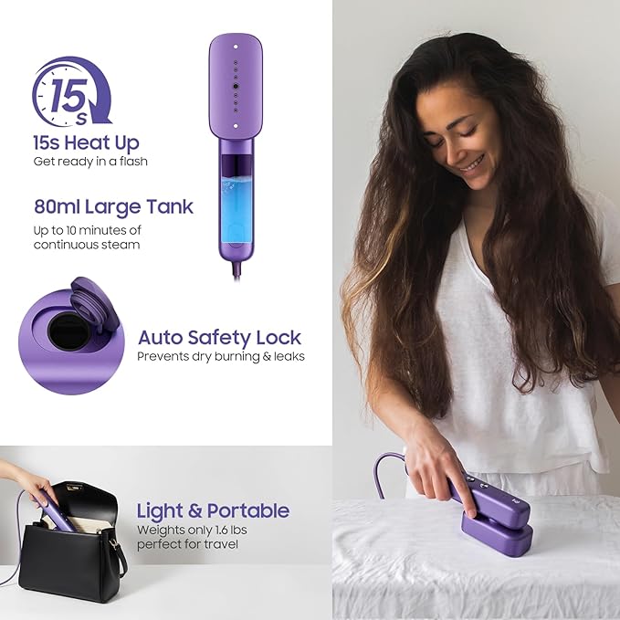 Travel Steamer for Clothes, 2-in-1 Handheld Garment Steamer & Iron, 15s Fast Heat Up, 100-230V Dual Voltage, Portable Steamer for Wrinkles, Safe Auto Shut-Off, Large Ceramic Panel for Home & Travel