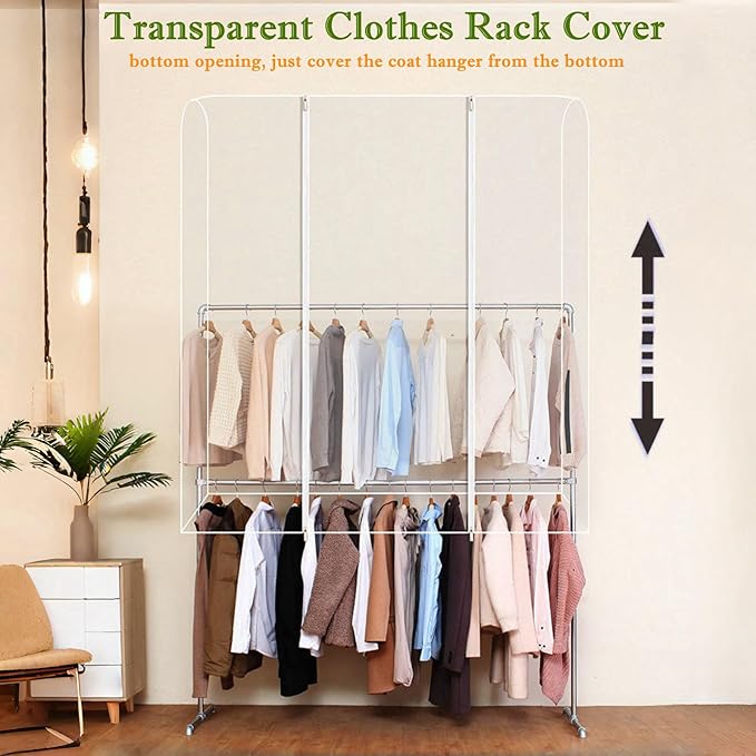 Garment Rack Cover, Clear Garment Bags, Hanging Garment Bags with Zipper, Clothing Rack with Cover that Fits Over Rack (L/71x20x59 inch)
