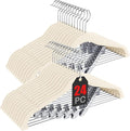 Korpai 24-Pack Beige Velvet Hangers with Clips Adjustable,Adult Hangers,Outfit Hangers,Heavy-Duty,Non-Slip,Space Saving, Felt Hanger for Pants, Skirts, Suits,Coats, Dresses ect.