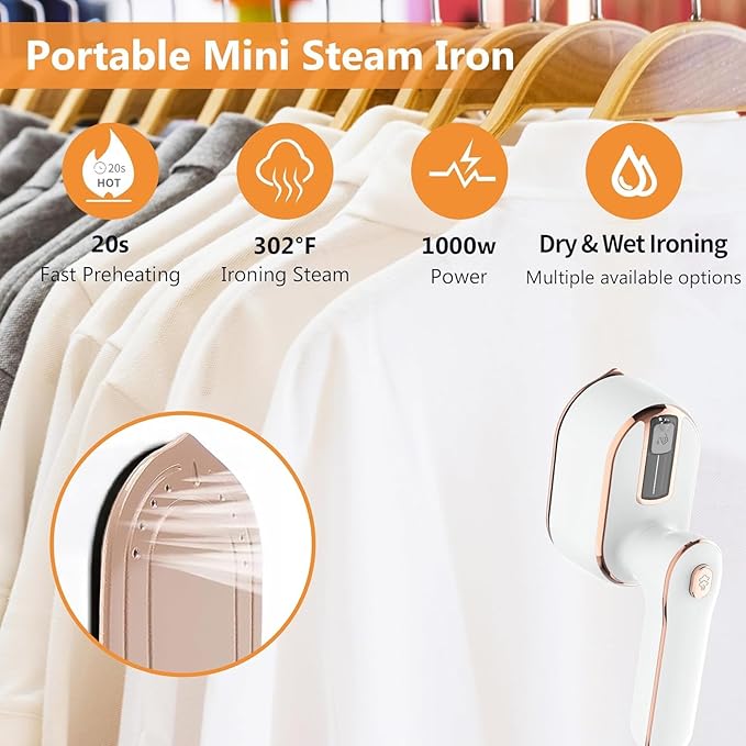 Mini Steam Iron for Clothes, Travel Steamer for Clothes Portable, Micro Steam Iron Mini Handheld Steamer Support Dry And Wet Ironing for Home Travel (White) (Off-white)