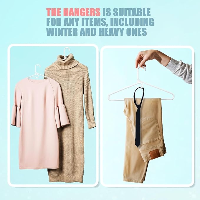 DEILSY™ White Plastic Hangers - White Super Heavy Duty Clothes Hanger, Thick Strong Standard Closet Plastic Hangers with Hook for Scarves and Belts - Pack of 30