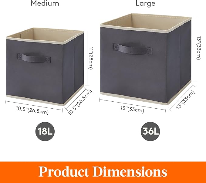 Lifewit Storage Cubes, Foldable Decorative Fabric Storage Baskets for Organizing Home Organizers with Handles for Shelves, Closet, 11 Inch Bins, 18L Gray, 10 Packs