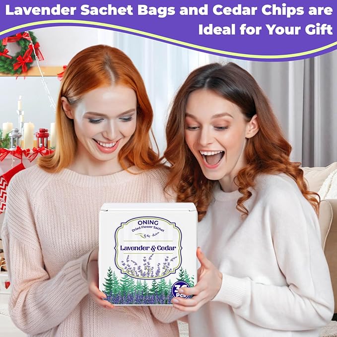 36 Pack Lavender Sachet Bags & Cedar Chips Set - Premium Cedar and Lavendar Home Fragrance Sachets, No Added Flavor & Coloring, Lavender Sachets for Drawers, Closets, Storage