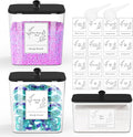 3 Pack Plastic Laundry Pods Container & Dryer Sheet Holder, Laundry Room Organization and Storage Jars with Lids, Scoops & Labels for Detergent, Powder, Scent Booster(Black Lid)