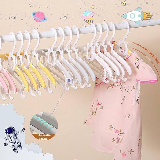 JSF50Pcs Baby Hangers, Adjustable Nursery Children Coat Hanger, Non-Slip Infant Pant Hangers for Newborn Clothes Girl Boy Toddler Infant (Gery)