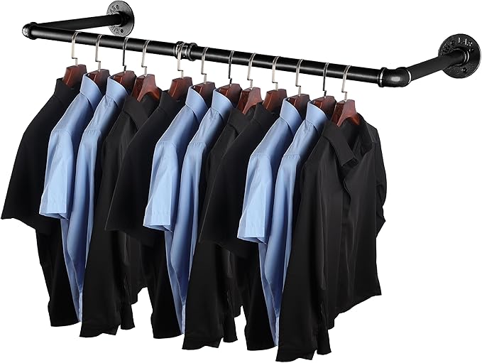 AddGrace Industrial Pipe Clothes Rack Black Wall Mounted Clothing Rack for Hanging Clothes 34.5 Inch Multi-Purpose Garment Bar for Wardrobe and Laundry Room 1 Pack