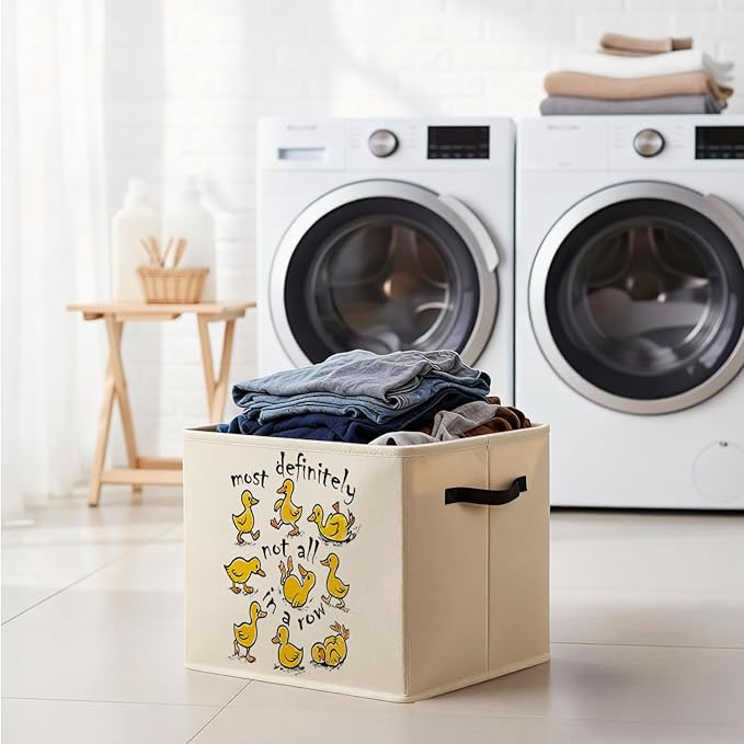 Funny Yellow Duck Storage Bin Box with Handles, Most Definitely Not All in a Row Foldable Baskets Organizer for Bedroom Bathroom Kids Room Clothes Toys Books, Toybox for Boys Girls