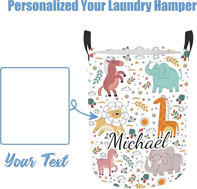 Custom Baby Girl Laundry Basket with Name, Personalized Woodland Animals Laundry Basket for Kids, Customize Name Laundry Hamper Storage Organizer for Nursery 2 Size Baby Gift