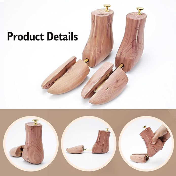 Cedar Wood Boot Trees for Men and Women, Adjustable Shoe Shaper to Maintain Leather Boot Shape, Reduce Creases