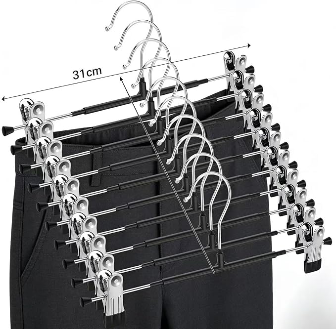 10-Pack Metal Pants Hangers with 2 Non-Slip Clips for Pants Socks and Dresses 31cm Long Dress Hangers