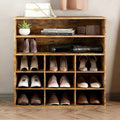 9-Cubby Shoe Rack with 2 Storage Shelf, 3-Tier Wood Shoe Organizer, Multifunctional Shoe Organizer Bench for Entryway, Mudroom, Hallway, Closet, Brown