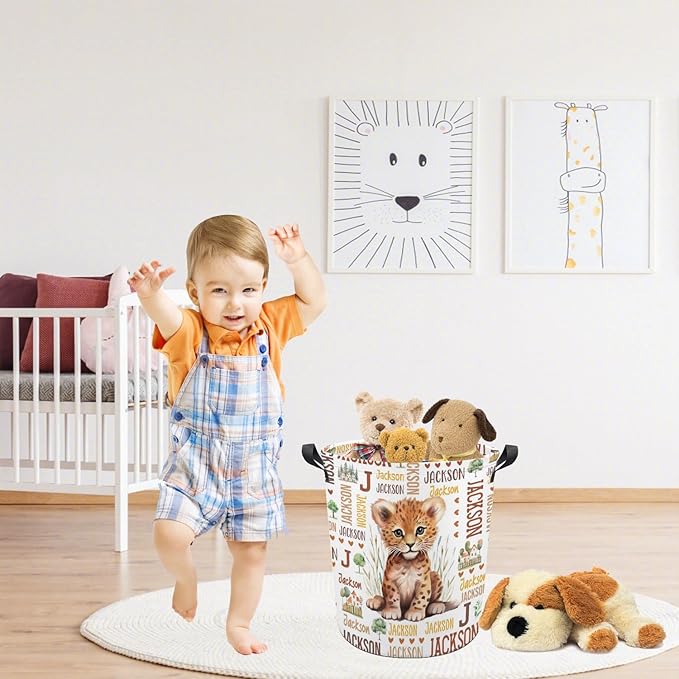 Tiger Laundry Basket,Custom Laundry Hamper with Name,Personalized Tiger Gifts for Boys Girls,Customize Collapsible Laundry Basket for Bedroom Bathroom,S-16.5"x 13.8"