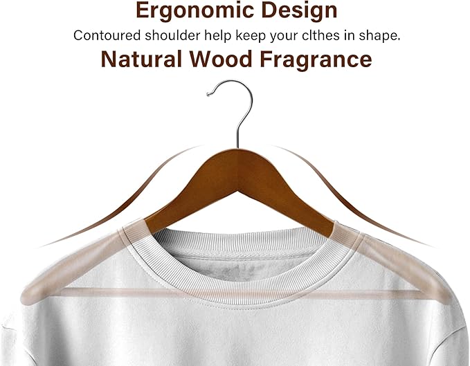 StorageWorks Wooden Hangers 10 Pack, Extra Wide Shoulder Wood Coat Hanger for Coats, Shirts, Jackets, Pants, Suits, Light Walnut Color