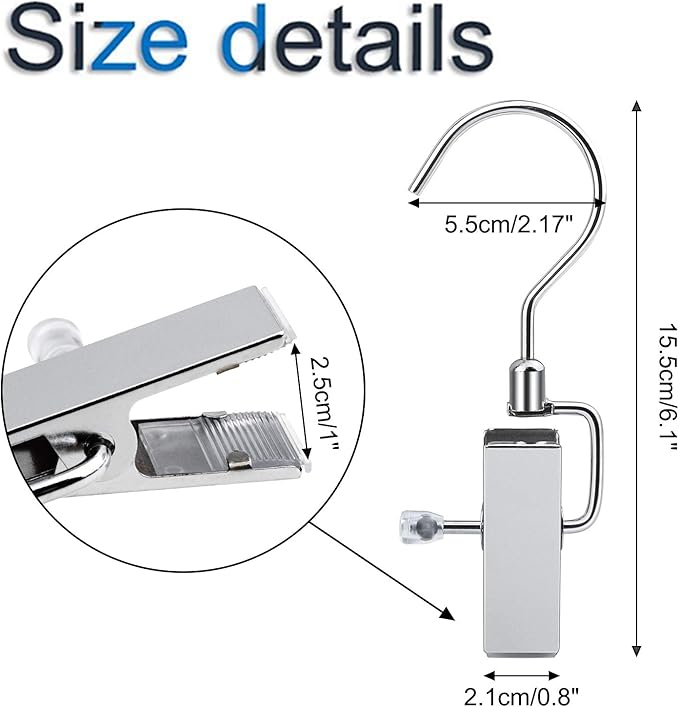 Stainless Steel Laundry Hooks, 8 Pcs Metal Laundry Hanger with Swivel Hooks Portable Clothes Pins Boot Hanging Clips Multifuctional Drying Clip for Hanging Clothes Towels in Home, Travel