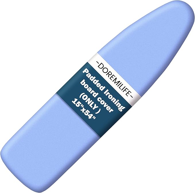 Ironing Board Cover and Pad 15x54 Standard Size, Extra Thick Cotton Iron Board Cover with Padding, Silicone Coated and Scorch Resistant, Elastic Edge with Hook & Loop Strap, Heatproof Blue