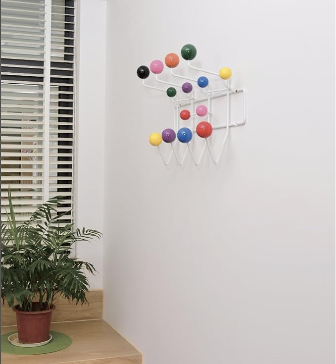 Mid-Century Pop Wood Ball Metal Coat Rack, Multi Color