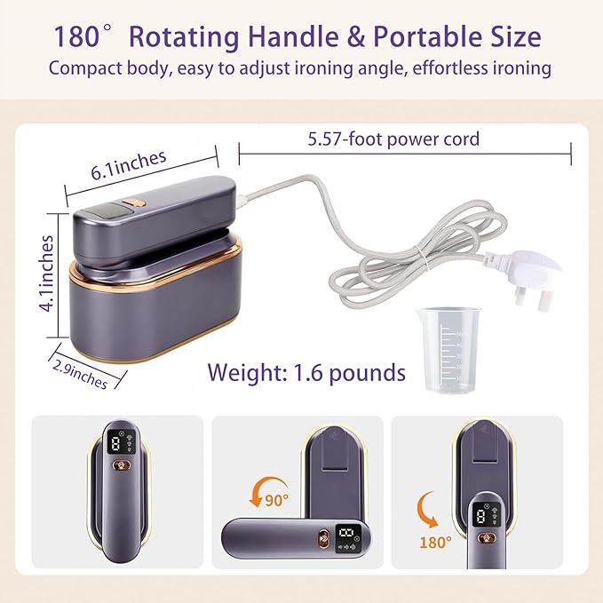 Steamer for Clothes, Wall Mounted Wet Dry Dual-purpose Portable Ironing Machine, 3 Level Adjustable Digital Display Screen 1200W High-power Steam Iron, Suitable for Home, Travel & Dormitory (Grey)