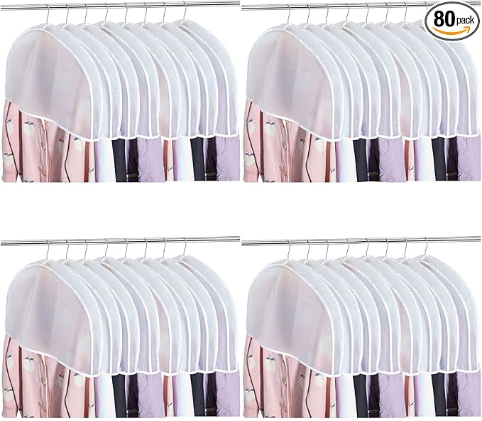 Patelai 80 Pcs 2" Gusseted Shoulder Covers for Hanging Clothes 24" Length x 12" High Plastic Garment Dust Covers Protectors for Closet Storage Suit, Coats, Jackets, Dress Closet Storage(Translucent)