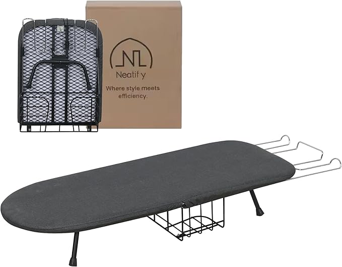 Ironing Board with Cover and Pad – Small Folding Board, Compact Tabletop Ironing Board Foldable with Padding, Portable Adjustable Heavy Duty Iron Board with Iron Holder for Clothes and Laundry
