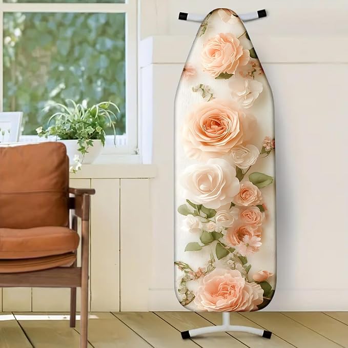Nuxovilar Ironing Board Cover with Blush Pink Roses Pattern, 15x54 Inches Polyester - Iron Board Cover Pad for Bedroom, Dressing Room, Bridal Suite