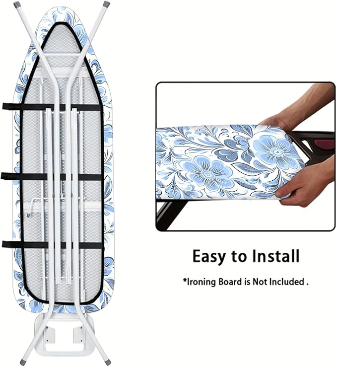 Nuxovilar Ironing Board Cover with Blue Floral Pattern, 15x54 Inches Polyester - Iron Covers for Ironing for Bedroom, Bathroom, Guest Room
