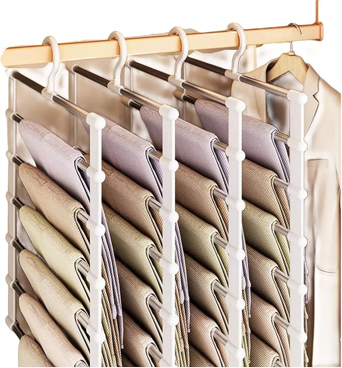 2 Pack Pants Hangers Space Saving,Closet Organizers and Storage,Foldable Trousers Scarf Hangers Collapsible 7 Layer Jeans Hanger for Travel Camping Dorm Room