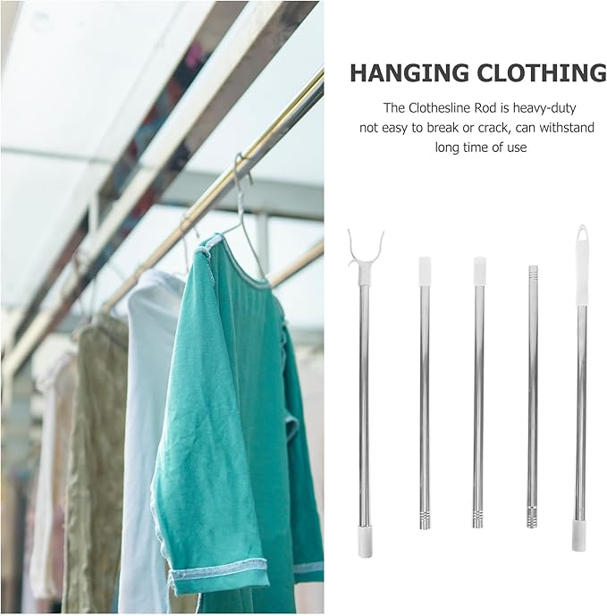 DOITOOL Adjustable 78inch Long Plastic Clothes Hanger Pole with Hook, White, 1 Piece
