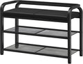 Shoe Bench with Backrest, Entryway Bench, 2-Tier Shoe Rack with PU Padded Seat, Upholstered Shoe Storage Bench with Back, for Hallway, Entryway, Foyer, Bedroom, Black HX04BB
