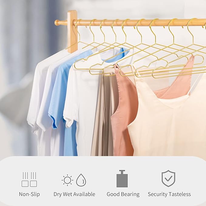 Nature Smile 45CM Heavy Duty Metal Hangers, Space Saving Suit Hangers, Metal Clothes Hangers, Coat Hanger, Standard Suit Hangers Ideal for Everyday Use, 10 Pack, Gold