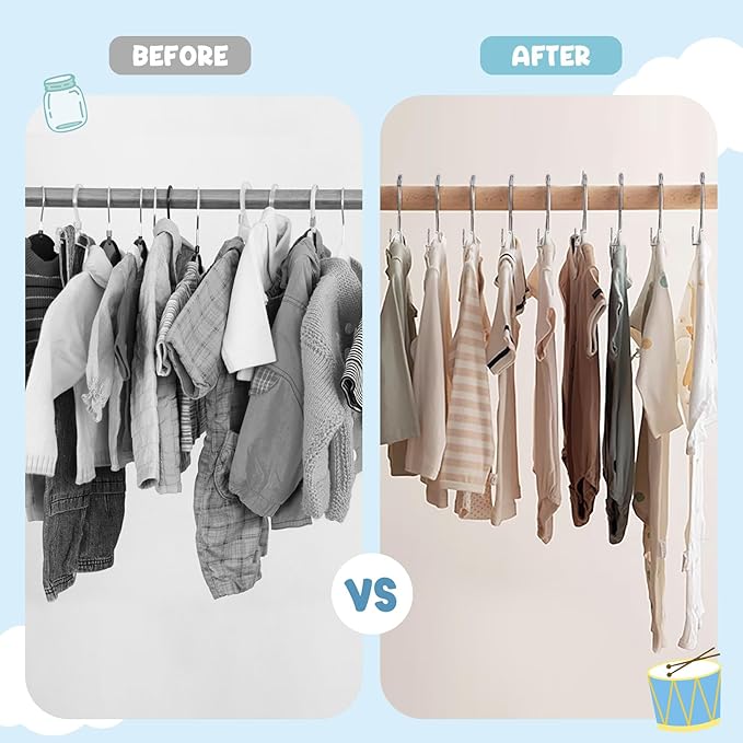 50 Pack Baby Hangers for Nursery Closet, Adjustable Non-Slip Kids Hangers with Windproof Buckle, 11-14" Infant Child Plastic Clothes Pants Toddler Hanger for Boys Girls Newborn Adult, Grey