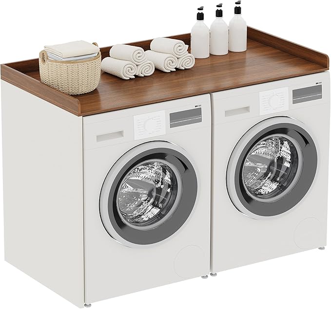 ChooChoo Washer Dryer Countertop, Laundry Room Topper for Folding Clothes and Storage, Over Machine Organizer Table, Walnut