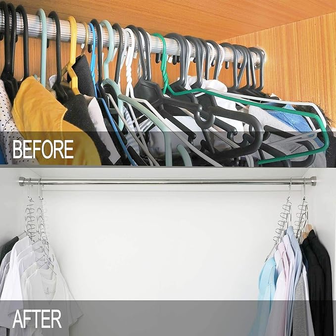 KLEVERISE 12 Pack Metal Space Saving Hangers, Stainless Steel Hangers, Magic Cascading Closet Clothing Hanger Organizer, College Dorm Essentials