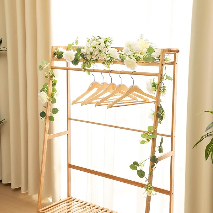 5 Pcs Bridal Dress Hanger Wooden Pearl Wedding Dress Bridal Hanger with Pearl Brown Wooden Wedding Party Gift (Wood Color,Stylish)