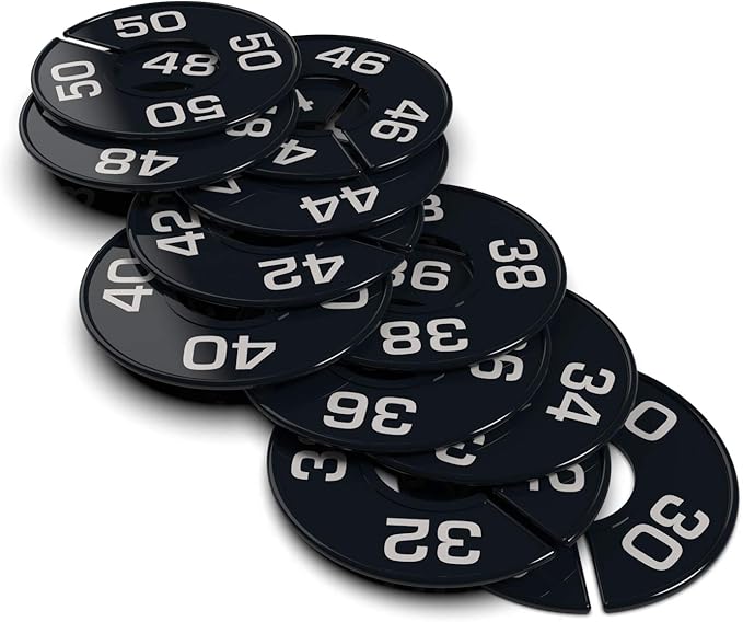 Round Rack Size Divider - Men's Sizes (30-50 Even) (11, Black with Silver Print)