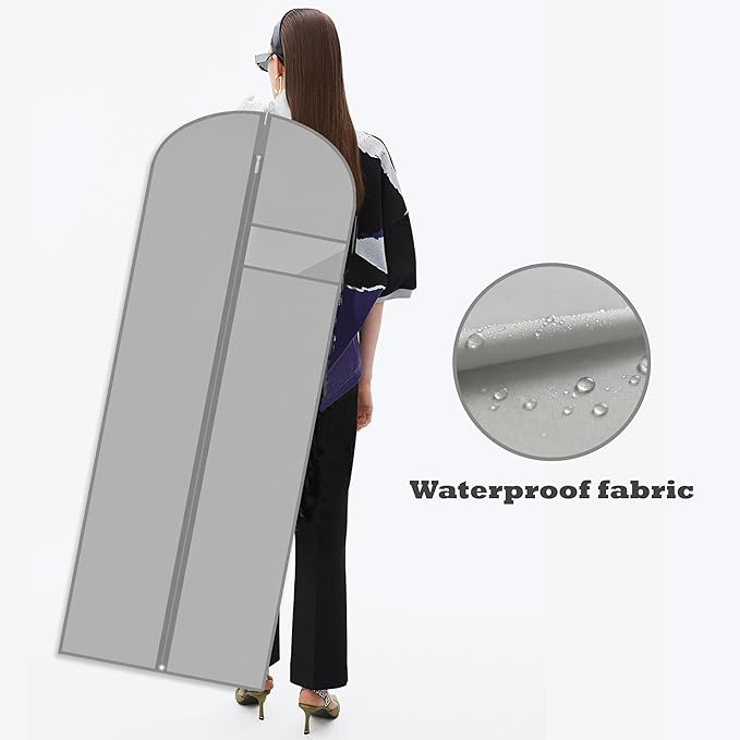 Dress Bags for Gowns Long, 65'' Garment Bags for Hanging Clothes, Suit Bag Cover for Storage and Travel, 2 Pack (Grey)