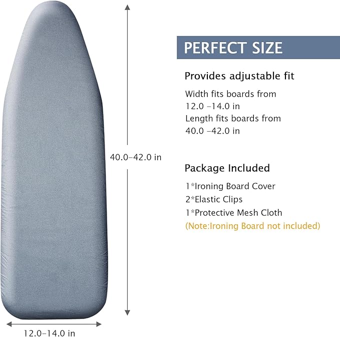 SheeChung 14"x42" Over The Door Ironing Board Cover,Thick Iron Covers with Fastener Straps & Pull Bungee Cord,Durable Scorch & Stain Resistant Padded Door Ironing Board Cover