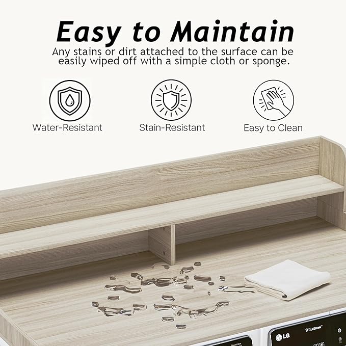 LEMBERI 2 Tiers Shelf Washer Dryer Countertop, 54" W x 27.5" D Laundry Organization, Wooden Topper for Folding, Sorting & Ironing, Easy Install, Oak