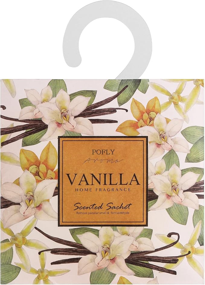 12 Pack Large Vanilla Scented Sachets – Hanging Closet & Drawer Deodorizer & Air Freshener, Long-Lasting Aroma