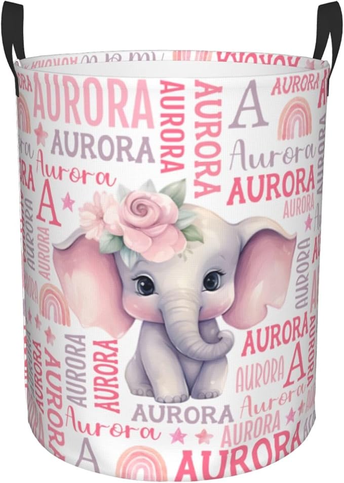 Personalized Elephant Laundry Basket For Baby Kids Boys Girls Adult Custom Hamper Basket With Name For Bathroom Bedrooms Collapsible Baby Laundry Basket, Dirty Clothes Hamper With Handles