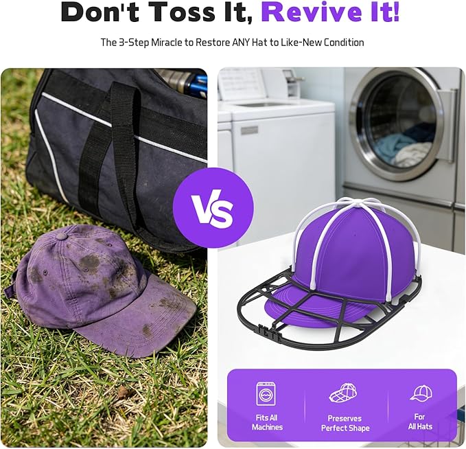 Hat Washer Cage for Washing Machine - Baseball Cap Cleaner Rack, Ball Cap Washing, Dishwasher Safe, Perfect for Cleaning and Protecting Hats in Dishwasher (White/Black 2 Pack (Assembly))