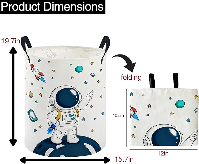 ESSME Kids Laundry Basket,Space Hamper Collapsible Canvas Waterproof Storage Bin foBoys, Cute Hamper,Gift Baskets(Astronaut)