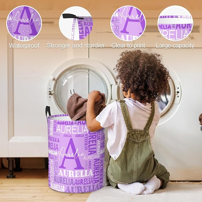 Custom Name Laundry Hamper, Personalized Laundry Basket with Name for Baby Boys Girls, Customized Collapsible Dirty Clothes Hamper Storage with Handles for Bedroom Bathroom Dorm Room Decor