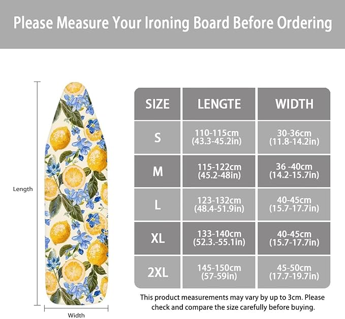 Ironing Board Cover,Ironing Mat,Lemon Ironing Board Cover,Table Top Ironing Board Cover,Iron Covers for Ironing,Chic Lemon Print Large