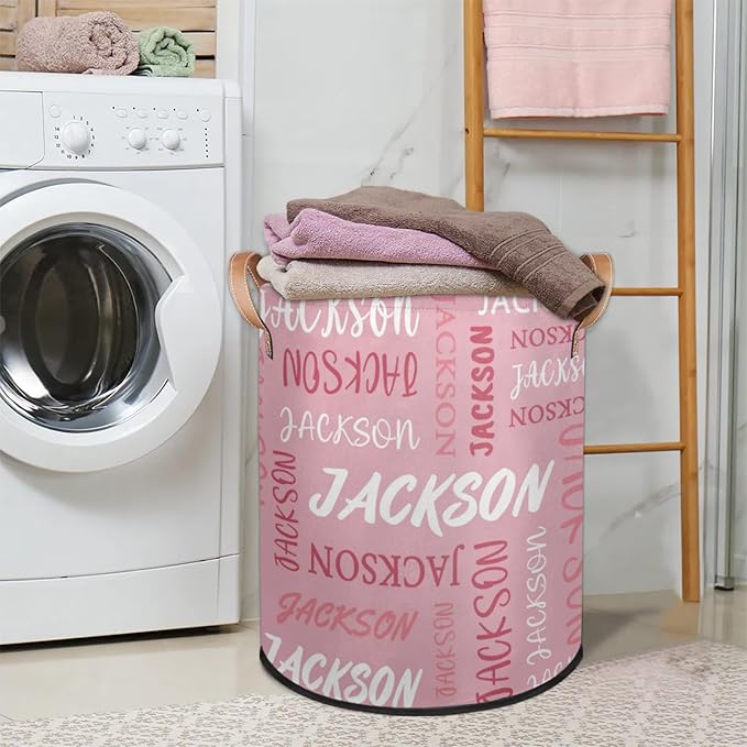 Custom Name Large Laundry-Basket for Kids-Boys-Girls, Personalized Foldable Waterproof Laundry Hamper Dirty Clothes Toys Storage Bin with Handles,Pink 3
