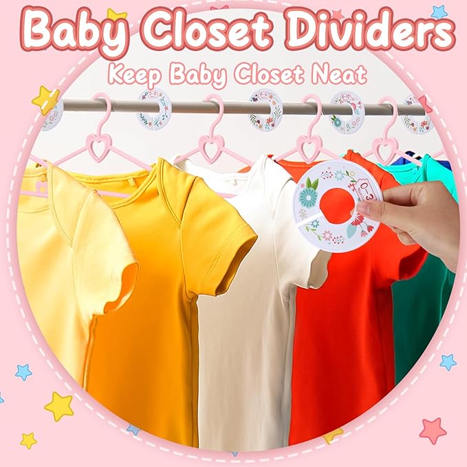 Pink Heart Baby Hangers 50 Pack Plastic Baby Clothes Hangers with Clips Non-Slip Laundry Kids Infant Hanger for Newborn Toddler Clothes, Stackable Space Saving