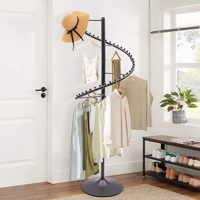 YIYIBYUS Rotating Clothing Rack, 38 Ball Heavy Duty Garment Rack, Standing Iron clothes Hanging Rack Freestanding Hanger For Boutique Display Bedroom Space Saving (Black)