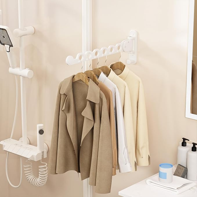 Wall Mount Clothes Drying Racks White Clothes Drying Organizer Rack Garment Hooks Aluminium Retractable Folding Indoor Wall Mounted Hanger Space Saver for Laundry Room Bedroom White 2-Pack
