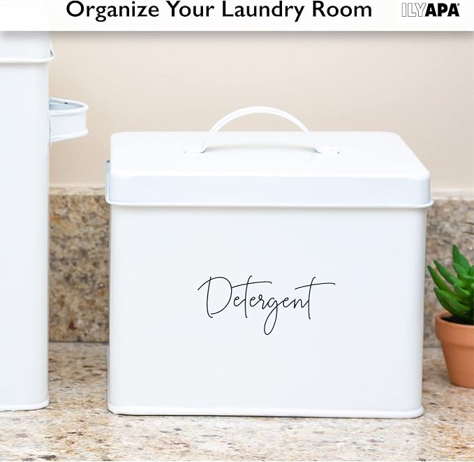 Ilyapa Laundry Pods Container - Pod Holder, Detergent Organizer, Galvanized Pods Container, White Farmhouse Pod Storage for Kitchen, Laundry Room