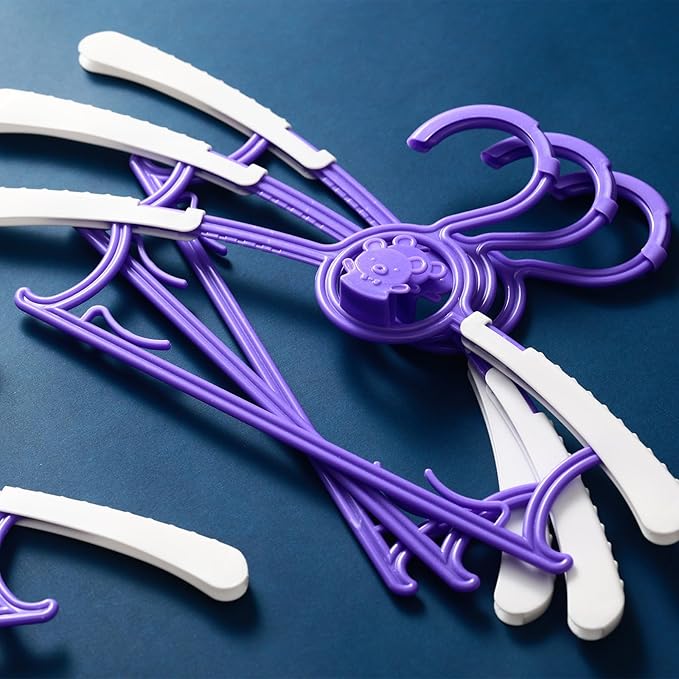 Baby Hangers for Nursery Closet 80 Pack Plastic Kids Clothes Hanger Space Saving Non Slip Extendable Toddler 11-14” Adjustable Hangers Heavy Duty Clothing Infant Hanger Bulk, Purple
