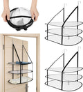 ZALIR 2 Pcs Over The Door Mesh Sweater Drying Rack Set - 3 Tier Lay Flat Sweater Drying Rack, Black Foldable Lay Flat Laundry Hanging Mesh Dryer with Door Hooks for Apartments, Dorms, Bathrooms